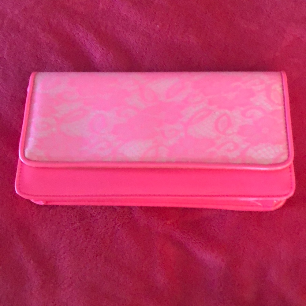 Highlighter pink with lace detailing clutch